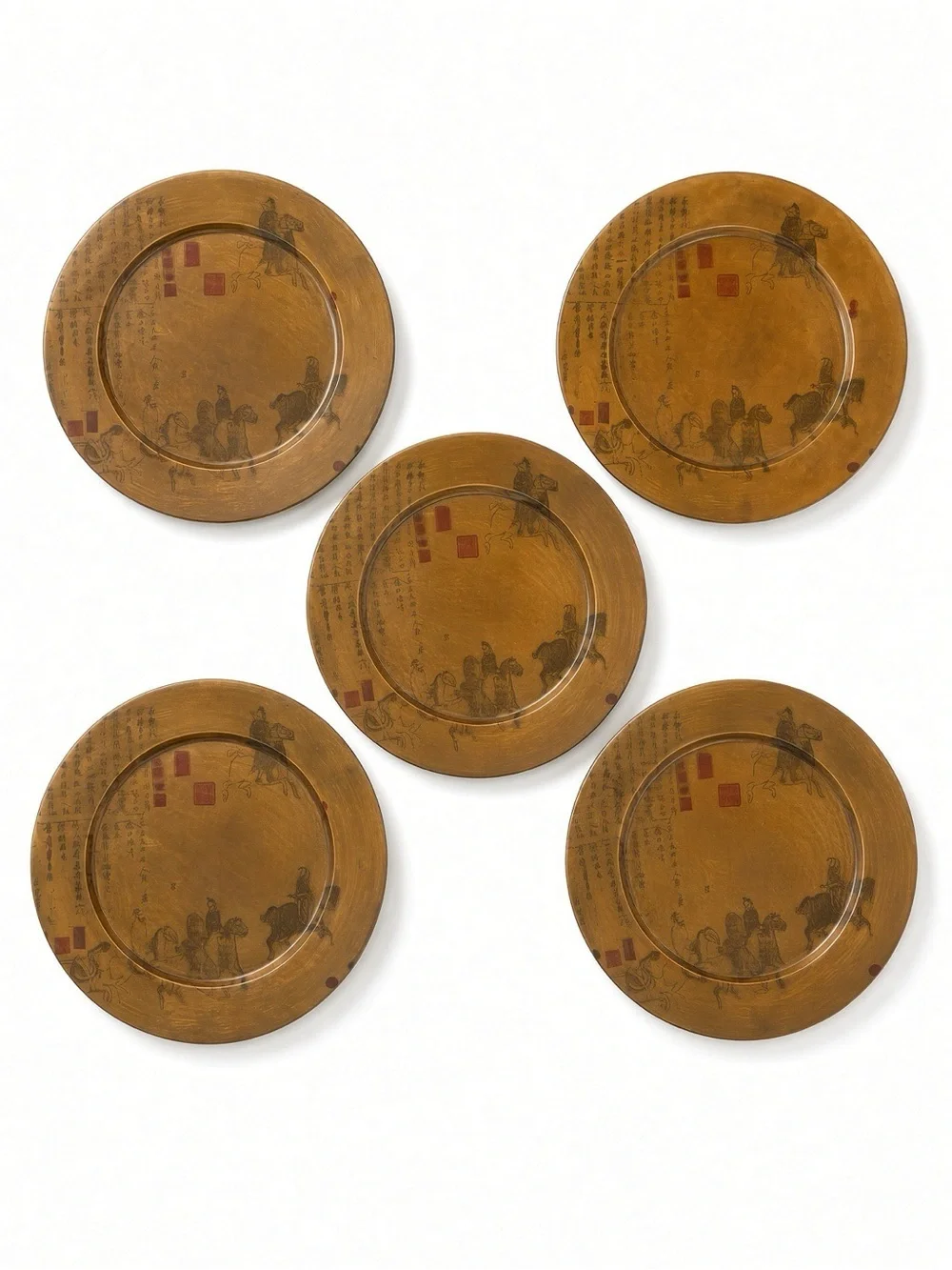 Pier 1 Imports Asian Equestrian Horse Charger Plates Set of 5 NWT Decorative 13”